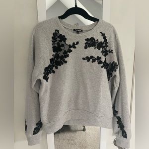 Express grey crew-neck sweatshirt with black lace overlay